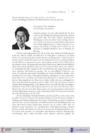 Antrittsrede von Frau Leena Bruckner-Tuderman an der Heidelberger Akademie der Wissenschaften vom 24. Juli 2010