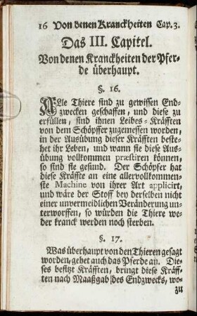 Das III. Capitel. Von denen Kranckheiten der Pferde überhaupt.