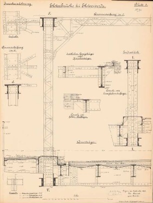 Elsterbrücke, Elsterwerda: Querträger: Ansicht, Aufsicht, Schnitt, Details 1:10