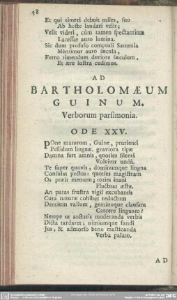 Ad Bartholomaeum Guinum. Verborum pasimonia. Ode XXV.