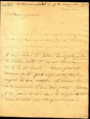 5-10-8-13.0000: Hompesch, Ferdinand, Freiherr von; diverse Schreiben ff.: Brief in französischer Sprache