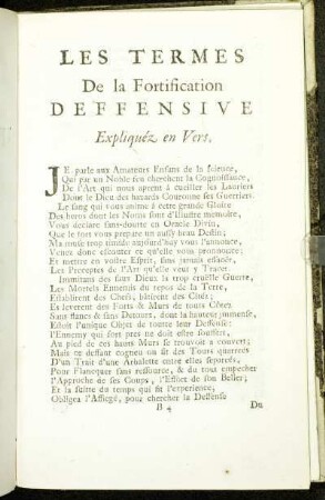 Les Termes De la Fortification Defensive Expliquéz en Vers