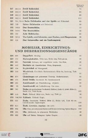 Mobiliar, Einrichtungs- und Dekorationsgegenstände (Nr. 358-396)
