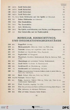 Mobiliar, Einrichtungs- und Dekorationsgegenstände (Nr. 358-396)