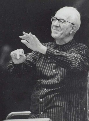 Porträt des Dirigenten Eugen Jochum (1902-1987). Aufnahme 1978 während einer Konzertprobe. Fotografie von Evelyn Richter, Leipzig