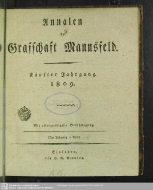 5.1809: Annalen der Graffschaft Mannsfeld