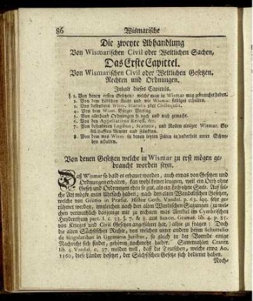Die zweyte Abhandlung. Von Wismarischen Civil oder Weltlichen Sachen, ...