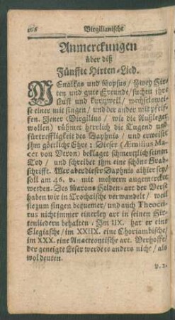 Anmerckungen über diß Fünffte Hirten-Lied.