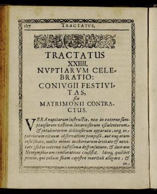 Tractatus XXIIII. Nuptiarum Celebratio: Coniugii Festivitas seu Matrimonii Contractus