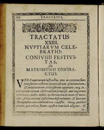 Tractatus XXIIII. Nuptiarum Celebratio: Coniugii Festivitas seu Matrimonii Contractus