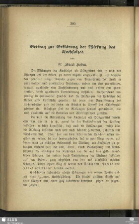 Beitrag zur Erklärung der Wirkung des Kochsalzes
