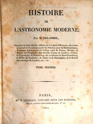 Histoire de l'astronomie moderne. 1