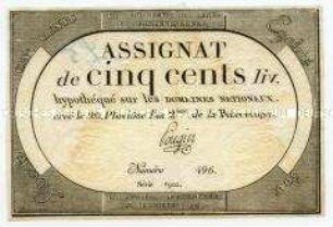 Frankreich, Assignat 500 Livres