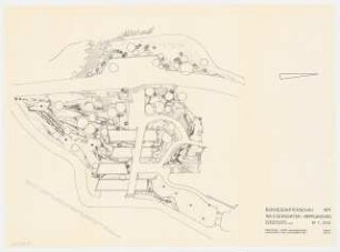 Bundesgartenschau 1971, Köln: Wassergarten Lageplan mit Pflanzplan Sommerblüher Zwiebelverteilung 1:200