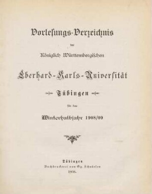 Vorlesungsverzeichnis 1908/09