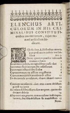 Elenchus Articulorum In His Criminalibus Constitutionibus contentorum [...]