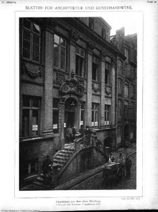 Tafel 49: Hausthüren aus dem alten Hamburg. 4. Ehemals Alter Wandrahm 17; abgebrochen 1887