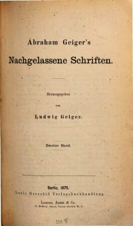 Nachgelassene Schriften : Herausgegeben von Ludwig Geiger. 2