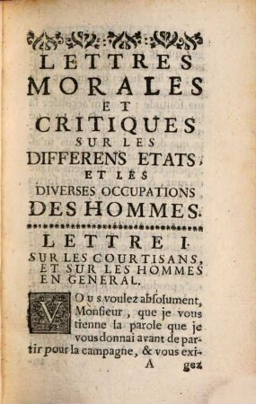 Lettres morales et critiques sur les divers états ... des hommes