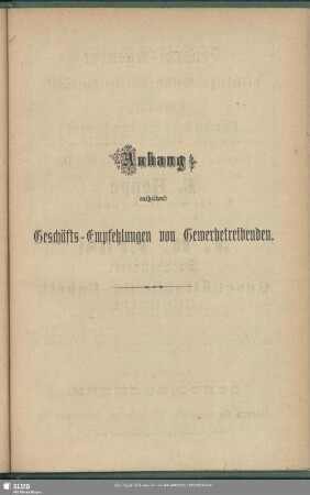 Anzeigen : Anhang enthaltend Geschäfts-Empfehlungen von Gewerbetreibenden