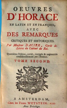 Oeuvres d'Horace : en latin et en français, 2