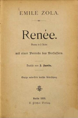 Renée : Drama in 5 Acten ; mit e. Vorrede d. Verf.
