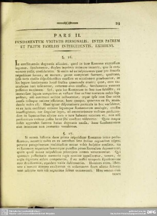 Pars II. Fundamentum Unitatis Personalis, Inter Patrem Et Filium Familias Intercedentis, Exhibens