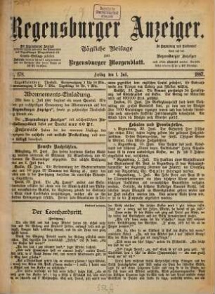 Regensburger Anzeiger : General-Anzeiger und Handelszeitung. 1887, 7 - 9 = Nr. 178 (1. Juli) - Nr. 269 (30. September)