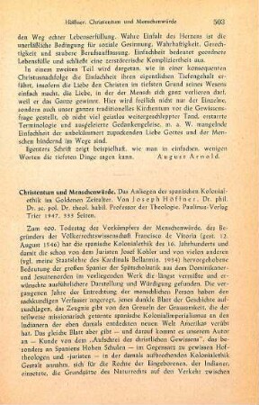 503-506 [Rezension] Höffner, Joseph, Christentum und Menschenwürde
