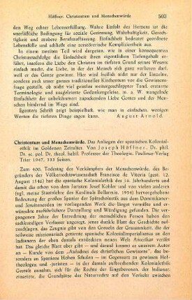 503-506 [Rezension] Höffner, Joseph, Christentum und Menschenwürde