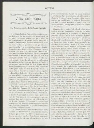 Vida literaria : Os estudos e ensaios do Sr. Souza Bandeira