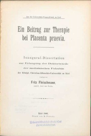 Ein Beitrag zur Therapie bei Placenta praevia