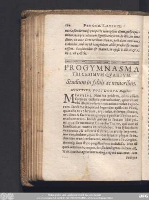 Progymnasma Tricesimum Quartum. Studium in sylvis ac nemoribus. Minutius, Polydorus, Magister.