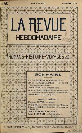 La revue hebdomadaire : romans, histoire, voyages. 1. 1892, T. 2
