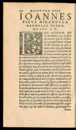 Ioannes Picus Mirandula Hermolao Barbaro Suo S. D.