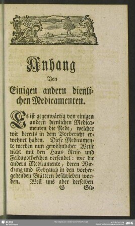 Anhang von Einigen andern dienlichen Medicamenten
