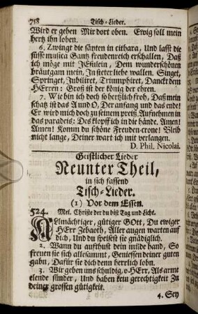 Neunter Theil, in sich fassend Tisch- Lieder.