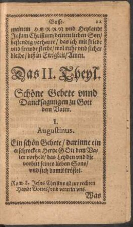 Das II. Theyl. Schöne Gebete unnd Dancksagungen zu Gott dem Vater.