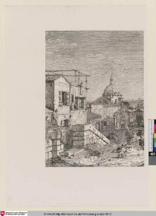 Imaginary view of Venice or Capriccio with reminiscences of Venice and Rome / The House with the Inscription [Fingierte Ansicht von Venedig oder ein Capriccio, das an Venedig und Rom erinnert / Das Haus mit der Inschrift; linker Part einer geteilten Druckplatte]