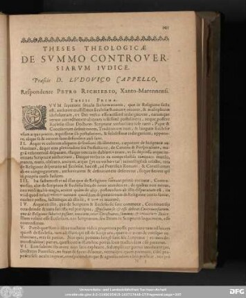 Theses Theologicae De Summo Controversiarum Iudice. Praeside D. Ludovico Cappelo, Respondente Petro Richierio, Xanto-Marennensi.