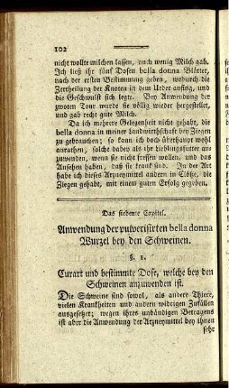 Das siebente Capitel. Anwendung der pulverisirten bella donna Wurzel bey den Schweinen