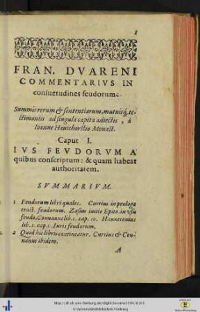 Fran. Duareni Commentarius in consuetudines feudorum.