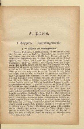 I. Geschichte. Staatsbürgerkunde