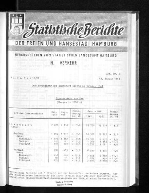 Der Seeverkehr des Hamburger Hafens im Oktober 1961 : Lfd. Nr. 2