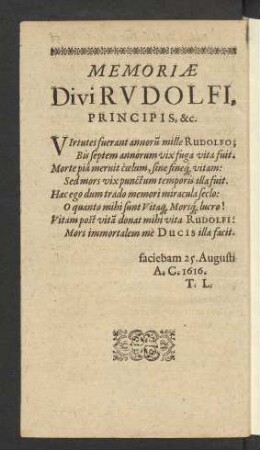 Memoriae Divi Rudolfi, Principis, &c.