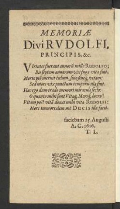 Memoriae Divi Rudolfi, Principis, &c.