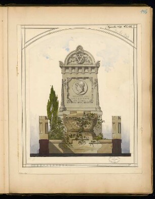Grabdenkmal für Geheimrat Stein, Stettin Monatskonkurrenz Dezember 1877: Aufriss Vorderansicht; Maßstabsleiste
