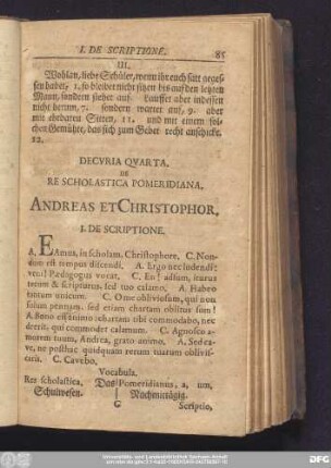 Decuria Quarta. De Re Scholastica Pomeridiana. Andreas Et Christophor.