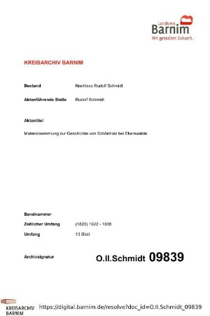 Materialsammlung zur Geschichte von Schönholz bei Eberswalde