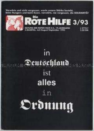 Linksradikale Monatszeitschrift "Die Rote Hilfe" u.a. zur Tötung des RAF-Aktivisten Wolfgang Grams durch eine Anti-Terror-Einheite und über Prozesse gegen RAF-Mitglieder